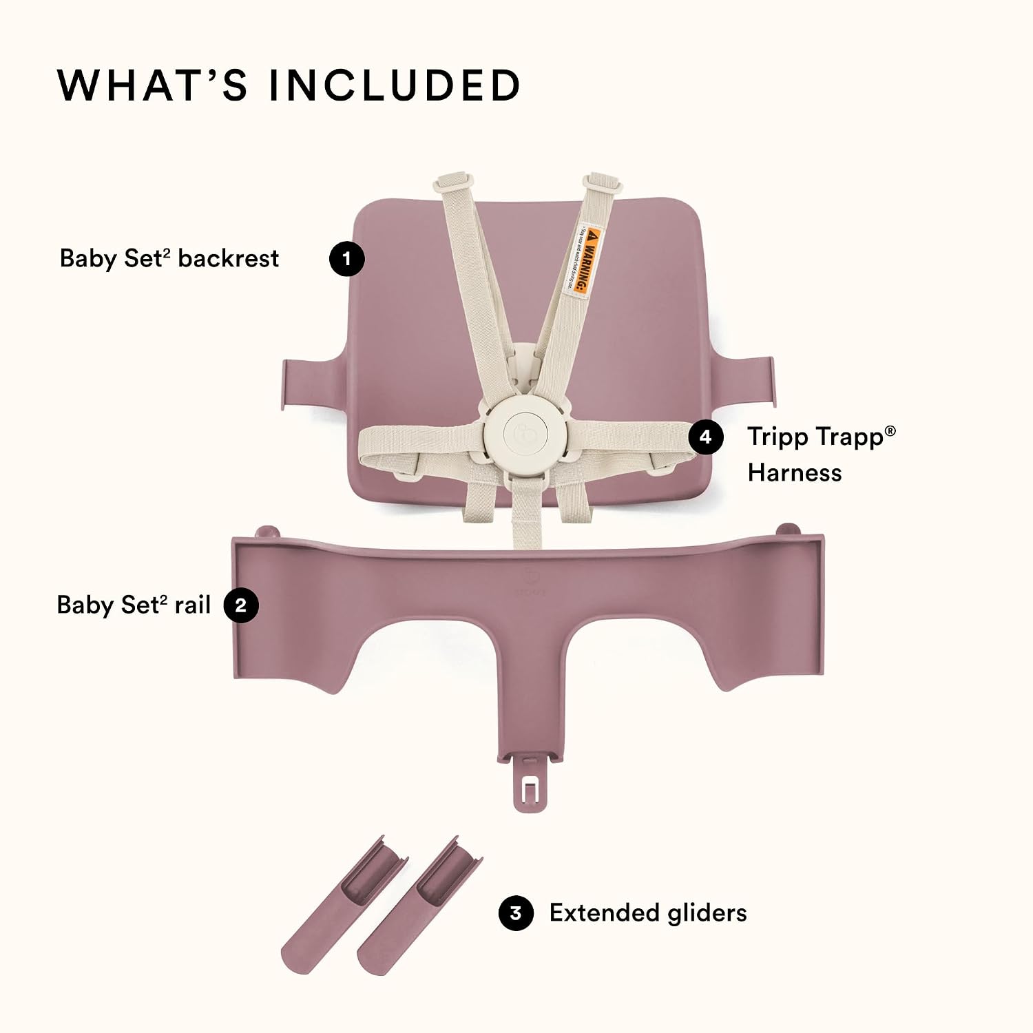 Stokke Tripp Trapp Baby Set 2, Heather Mauve - Ages 6-36 Months - Convert The Tripp Trapp Chair into a Comfortable High Chair - Includes Stokke Harness 2