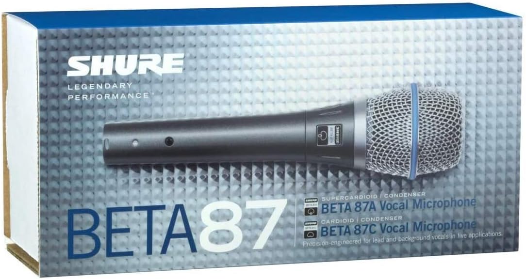 Shure BETA 87A Studio Grade Vocal Microphone with Built-in Pop Filter - Single Element Supercardioid Condenser Mic with A25D Mic Clip and Storage Bag, Ideal for Studio Recording and Live Performances