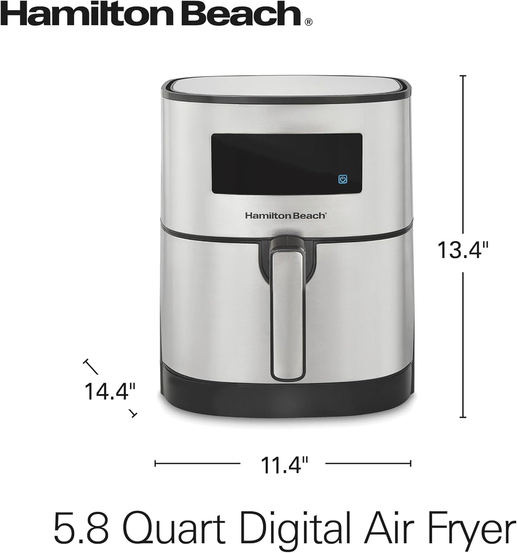 Hamilton Beach 5.8 Quart Digital Air Fryer Oven with 8 Presets, Easy to Clean Nonstick Basket, Black (35075)