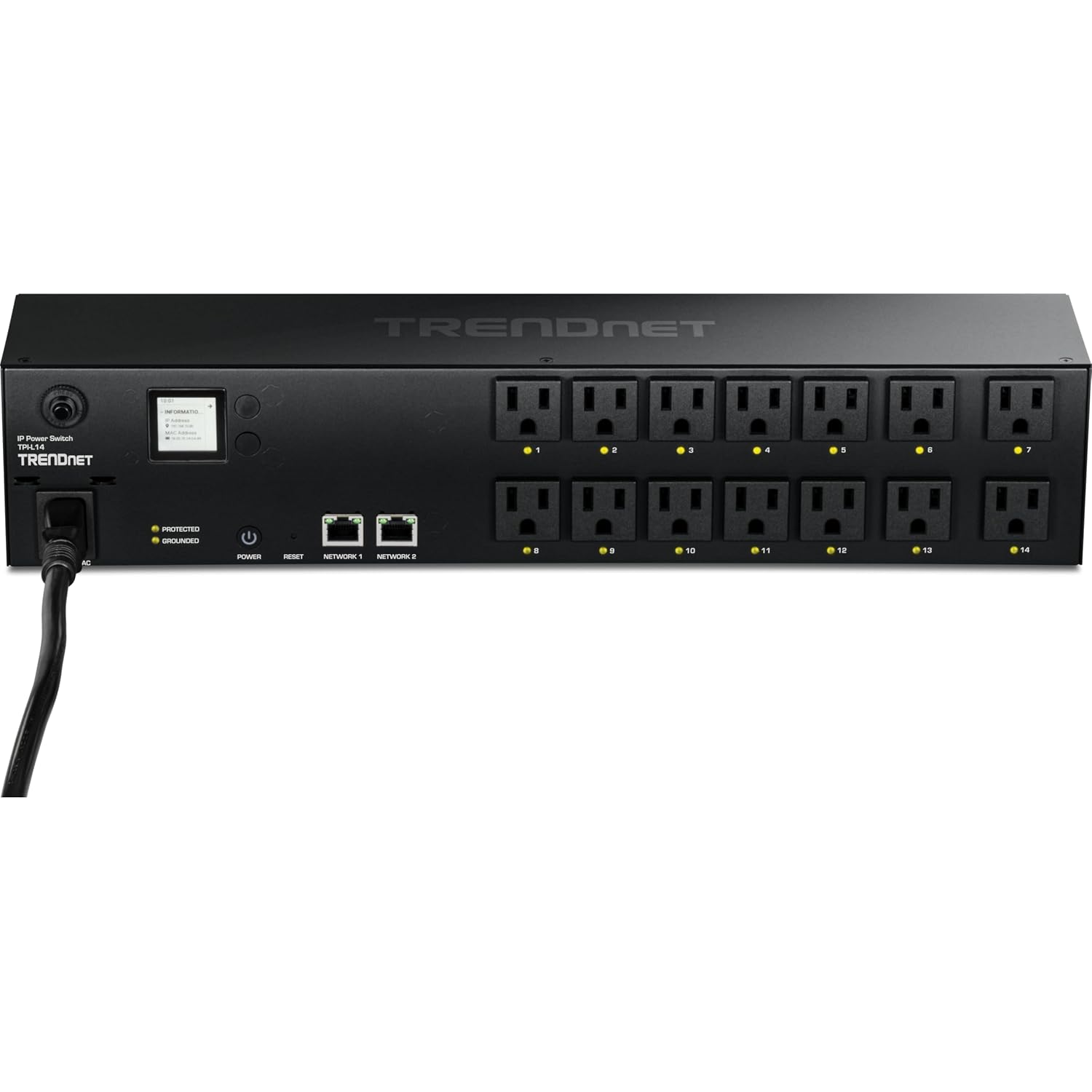 TRENDnet 14-Outlet Managed 2U Rackmount Switched Power Distribution Unit, TPI-L14, 14 x NEMA 5-15R Managed Power Outlets, 2 x Gigabit Ports, Remote Cloud Management PDU, NDAA & TAA Compliant