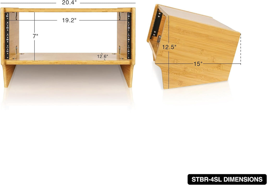 Sound Town DIY 4U Angled Desktop Turret Studio Rack, Solid Carbonized Bamboo, Assembly Required (STBR-4SL)