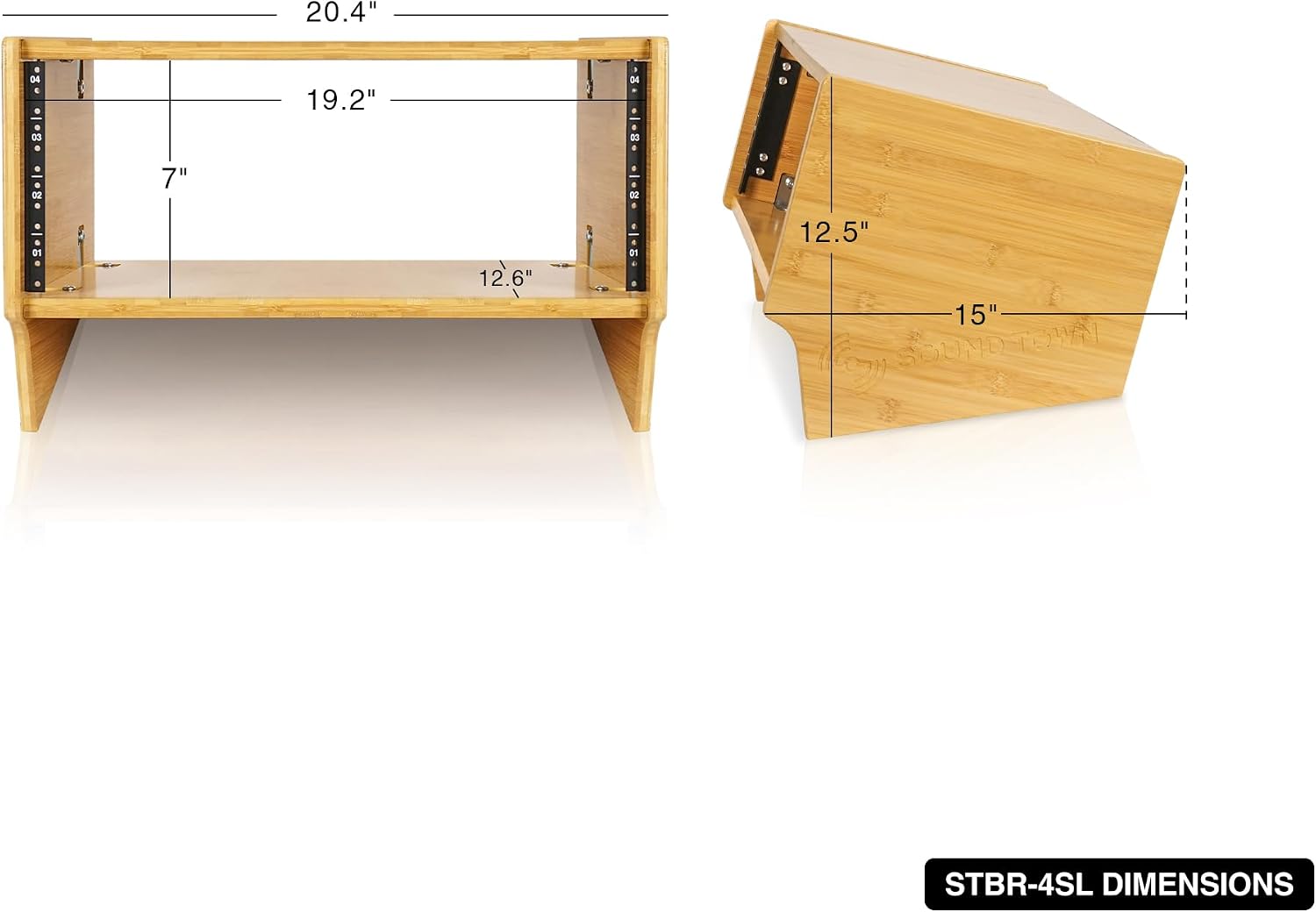Sound Town DIY 4U Angled Desktop Turret Studio Rack, Solid Carbonized Bamboo, Assembly Required (STBR-4SL)