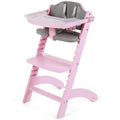 Cowiewie New Upgrade 3-in-1 Convertible Wooden High Chair for Babies & Toddlers 10 Levels Adjustable 3-Tier Remove 2 Waterproof Cozy Cushions Pink