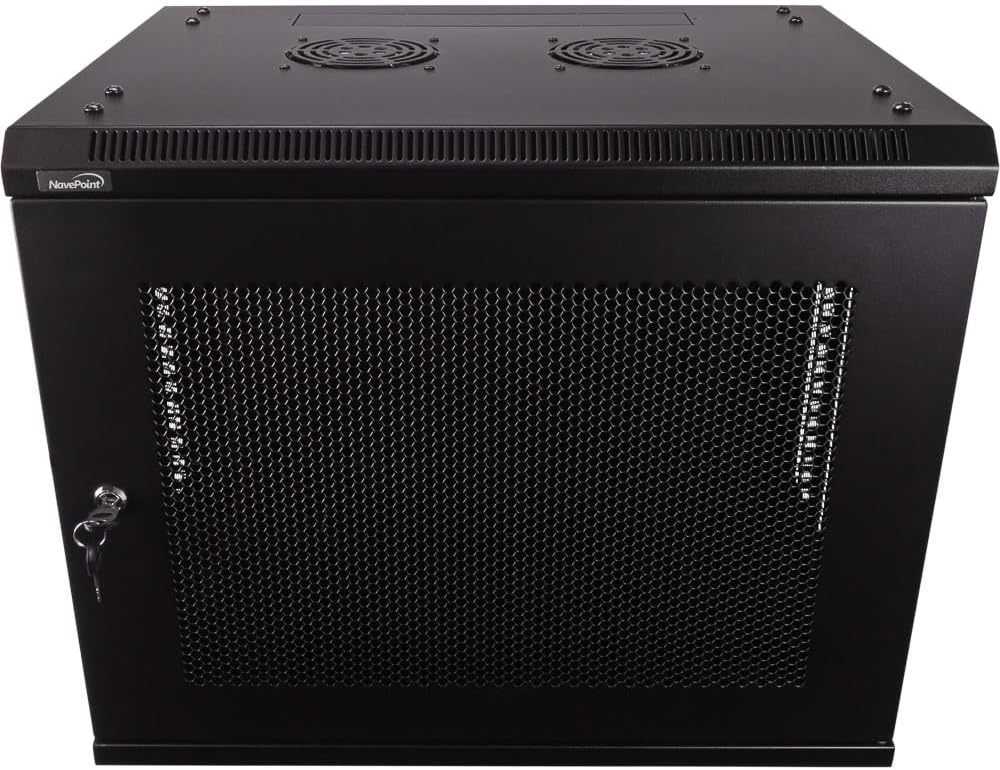 NavePoint 9U Server Rack Enclosure - 17.7' Deep, Wall Mount Network Cabinet with Locking Perforated Door, 19' IT Equipment Compatible, Removable Side Panels, Black