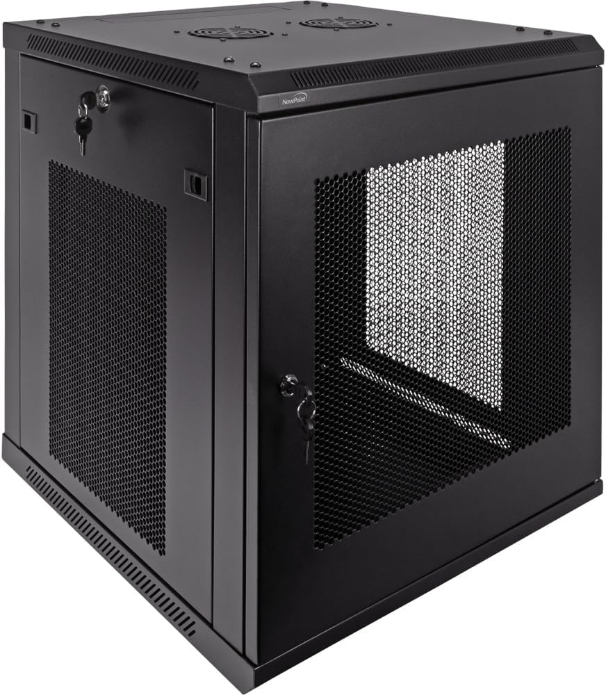 NavePoint 12U Server Rack - 23.6' Deep, Wall Mount Network Cabinet with Locking Perforated Door, 19' IT Equipment Compatible, Removable Side Panels, Black