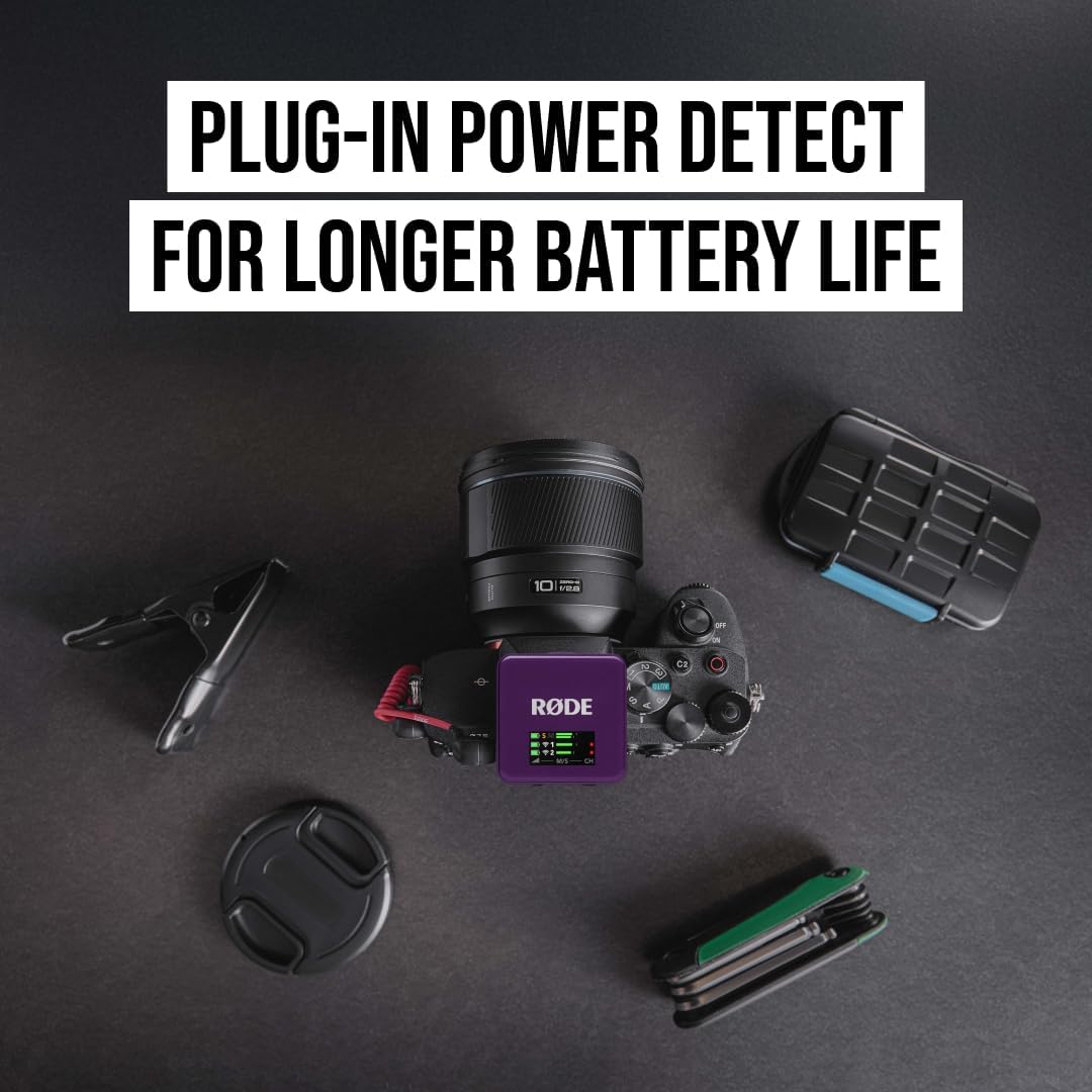 RØDE Wireless GO (Gen 3) – Compact Wireless Mic – Pristine Audio, 32-bit Float Recording, Automatic Level Control, for Phones, Cameras and Computers (Purple)