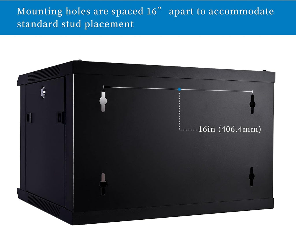 RackPath 6U Wall Mount Server Cabinet Network Rack Enclosure, Quiet Cooling Fan, Perforated Door, Black