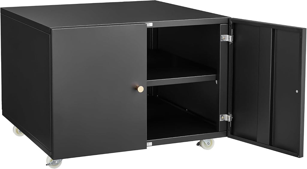 GarveeLife Metal Printer Stand with File Storage Cabinet, Printer Cabinet File Cabinet On Wheels with Door and Adjustable Shelf, Printer Table Stand for Home Office 17.72' H Black