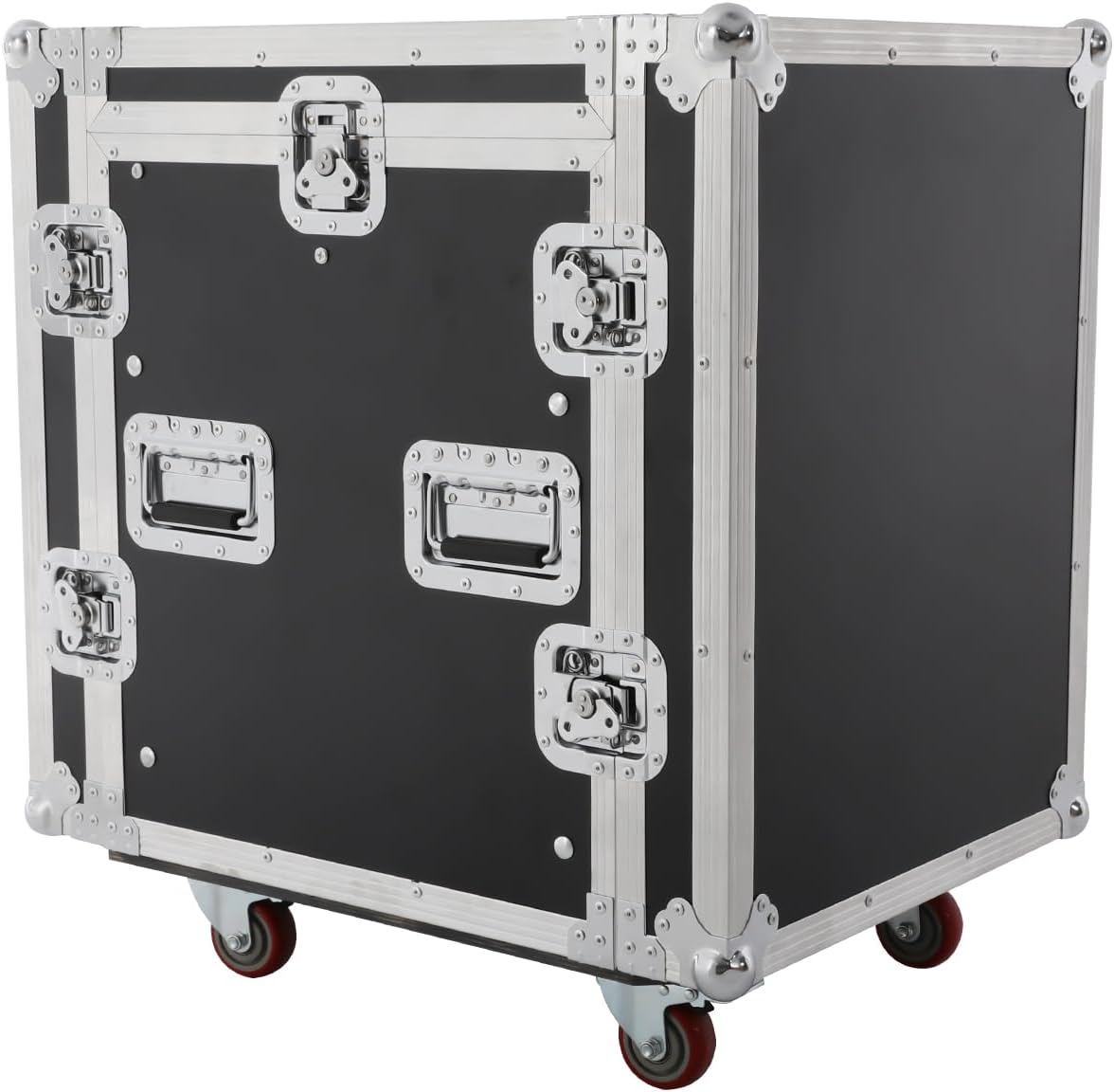 14U PA DJ Pro Audio Rack/Road ATA Case, Heavy-Duty Plywood Av Rack Case with Casters, Mobile 2 Tiers Studio Rack for Storing Electronic