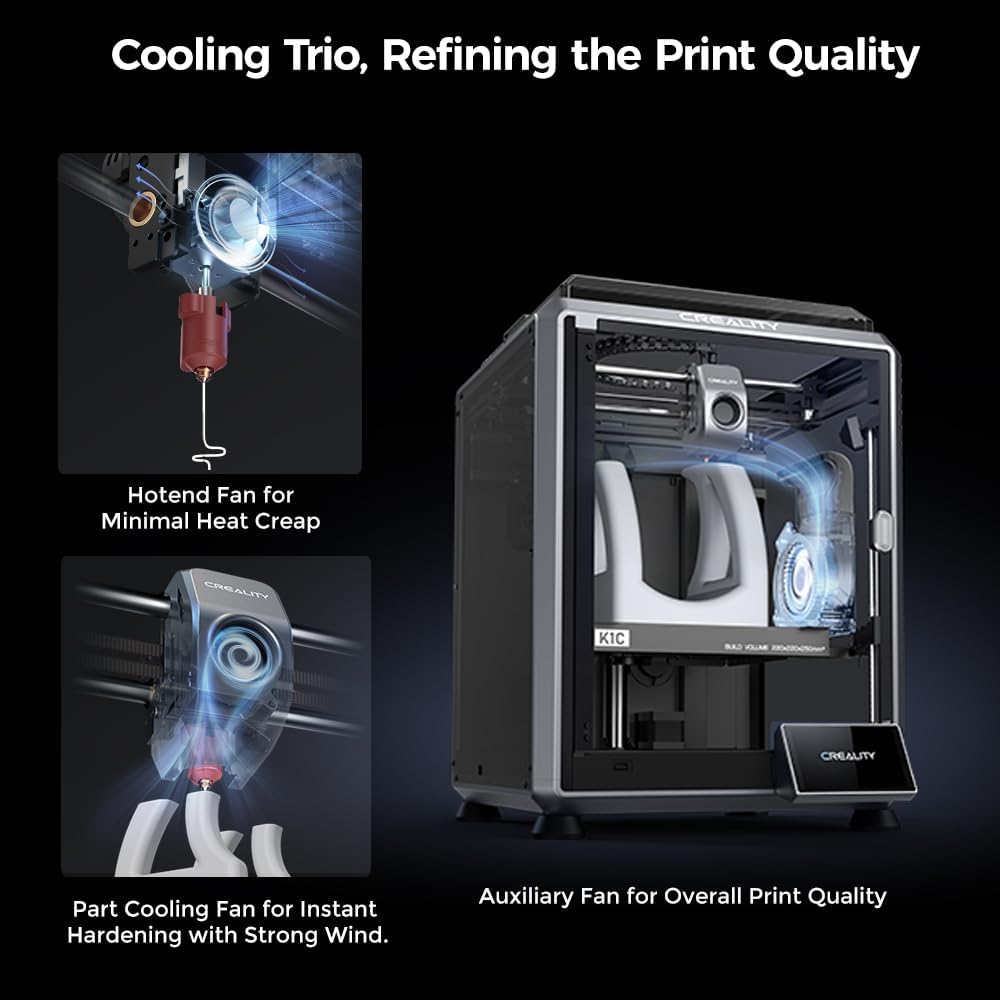 Creality K1C 3D Printer, 3D Printers with 600mm/s Fast Printing Speed, Support Carbon Fiber Filament 300℃ High-Temp Print, Auto Leveling and Clog-Free Direct Extruder 8.66x8.66x9.84 inch