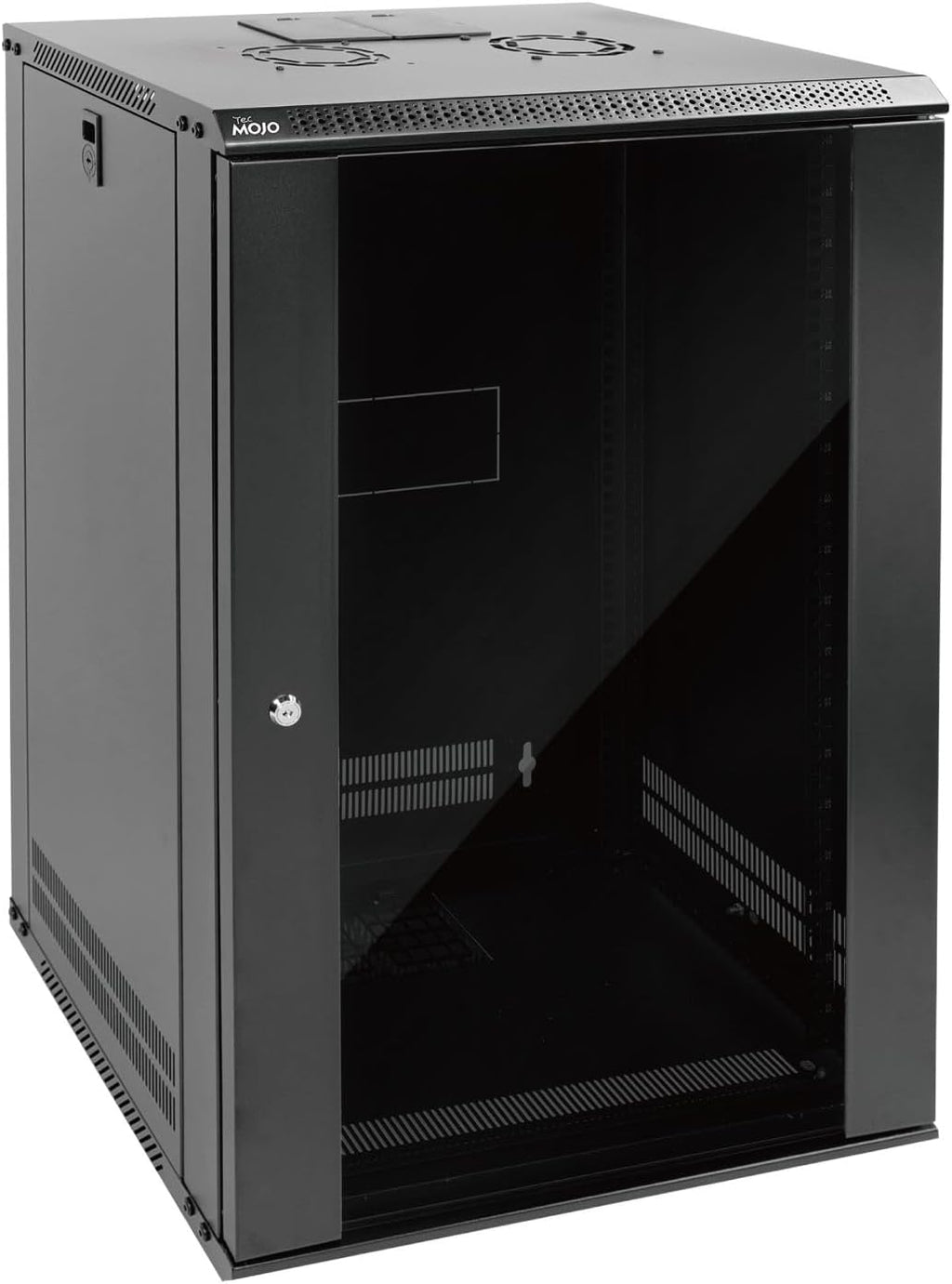 Tecmojo 18U Wall Mount Rack Network Cabinet for 19' IT Equipment,with Lockable Glass Door and Side Panels,Cooling Fan,Black,17.7inch Depth for AV/Computer/Electronics Equipment Data Rack