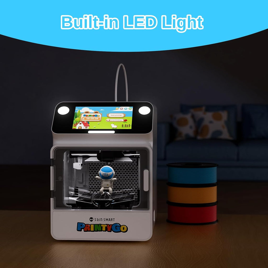 SainSmart PrintyGo Mini 3D Printer for Kids, 600mm/s Auto Leveling Printer for Beginners with 5' Touch Screen, 1500+ Models, Child-Safe Design, Wi-Fi/App Control, Pre-Assembled for STEM Learning Gift