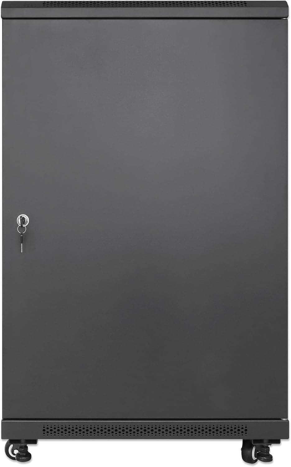 Intellinet 18U Network Server Rack Enclosure Cabinet with Integrated Fans – IP20 Rated, Reversible Tempered-Glass Front Door, Removable Side Panels – 3 Yr Mfg Warranty