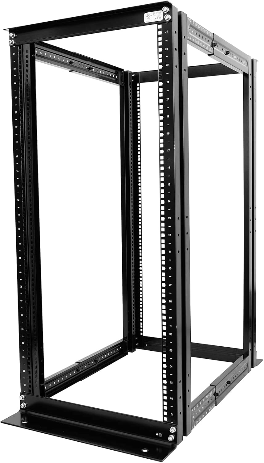 Raising ELECTRONIS 24U 4 Post Open Rack Frame Rack Enclosure 19 Inch Adjustable Depth Aluminum UL Certified