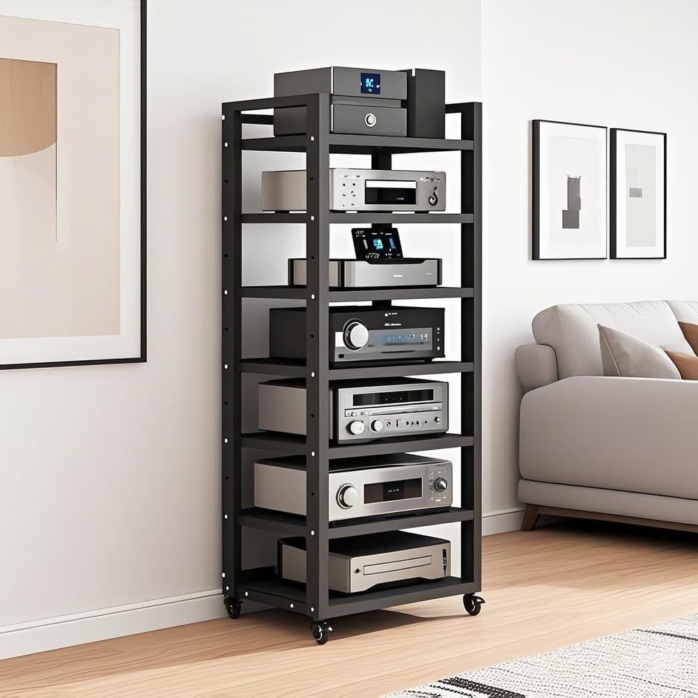 7-Tier Heavy Duty Audio Component Rack 140cm Tall - HiFi Amplifier Rack/Audio-Video Shelving - CD Record Player Stereo Receiver AV Equipment Cabinet Display Stand,C