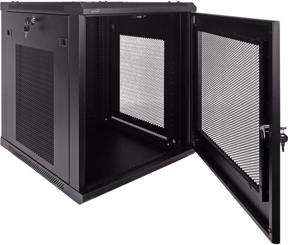 NavePoint 12U Server Rack - 23.6' Deep, Wall Mount Network Cabinet with Locking Perforated Door, 19' IT Equipment Compatible, Removable Side Panels, Black
