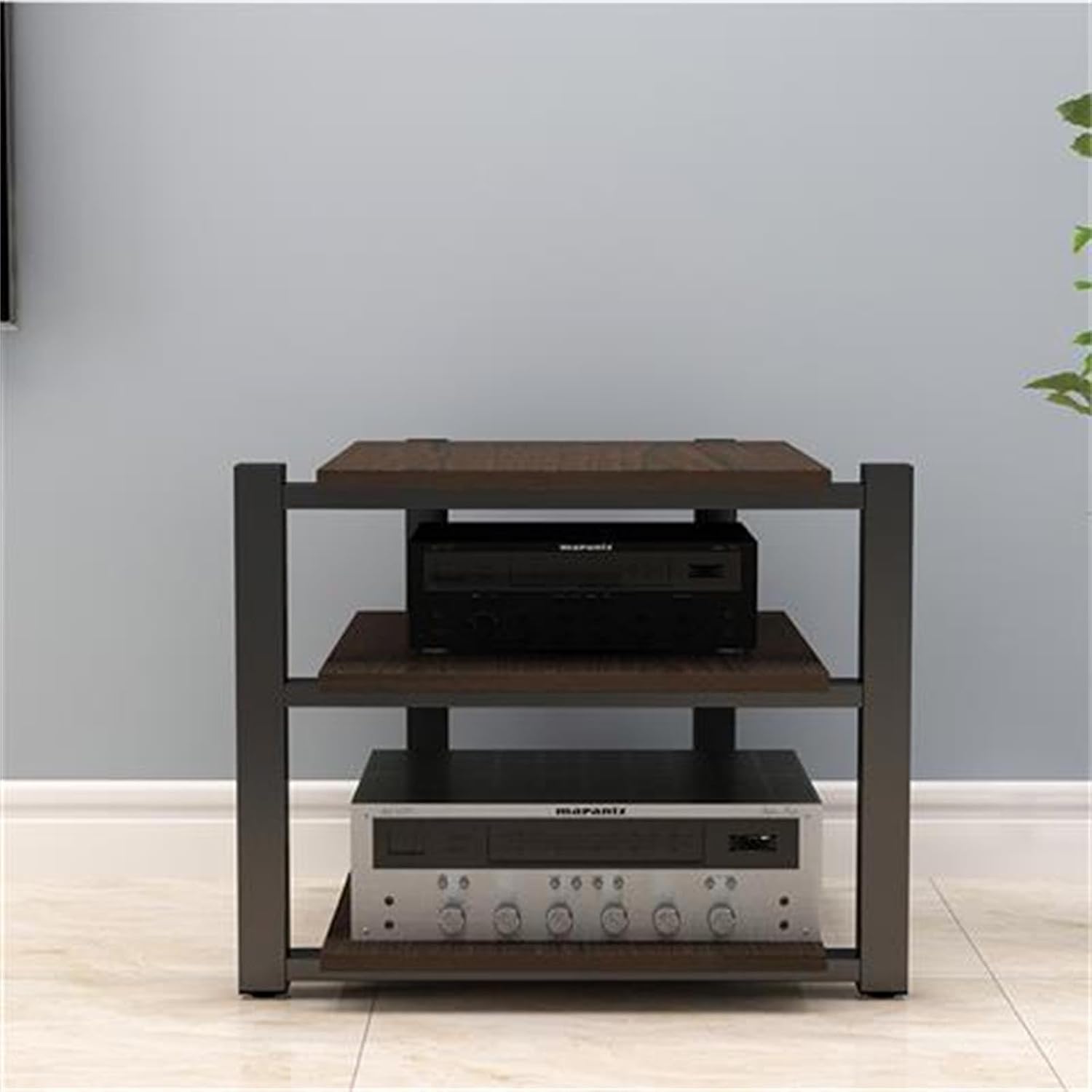 Dark Walnut 3-Tier Audio Rack Stand - AV Media Tower for Entertainment, Stereo & Video Components - Stylish Cabinet for Home Theater & Media Equipment