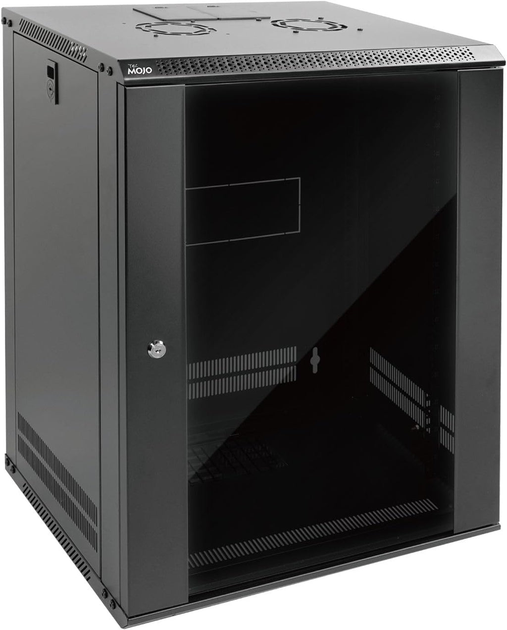Tecmojo 15U Wall Mount Rack Network Cabinet for 19' IT Equipment,with Lockable Glass Door and Side Panels,Cooling Fan,17.7inch Depth,Black (15U)