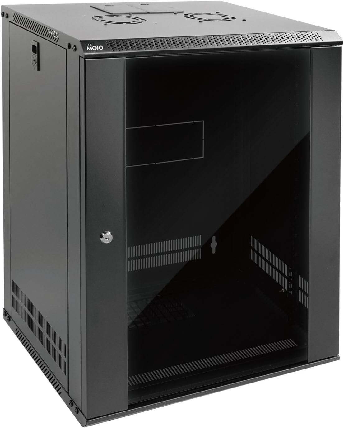 Tecmojo 15U Wall Mount Rack Network Cabinet for 19' IT Equipment,with Lockable Glass Door and Side Panels,Cooling Fan,17.7inch Depth,Black (15U)
