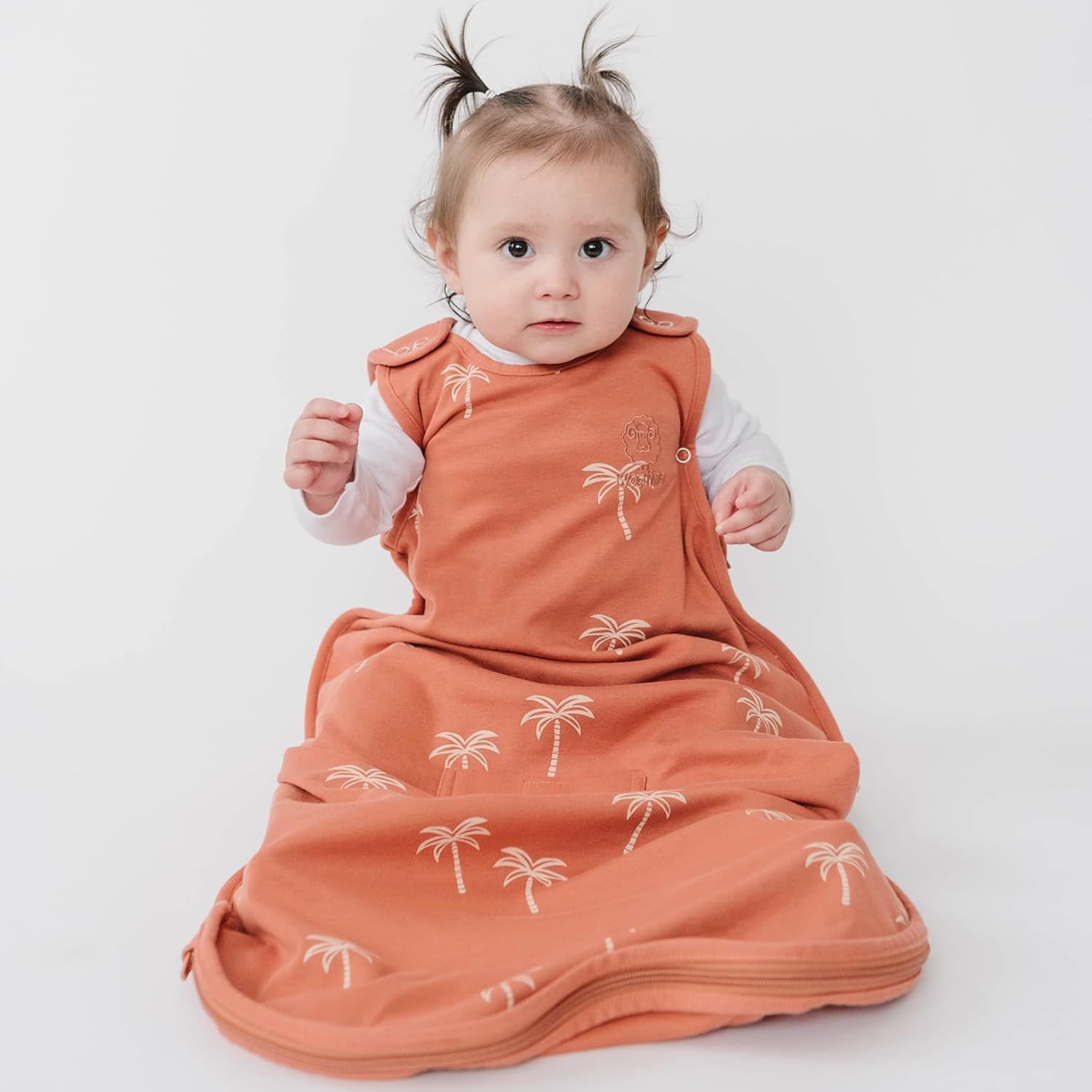 Woolino Ultimate Baby Sleep Sack – 4 Season Merino Wool Sleeping Bag, Organic Cotton Outer, Temp Regulating Blanket, Adjustable Sleep Sack Universal Size 2–24 Months - Palms