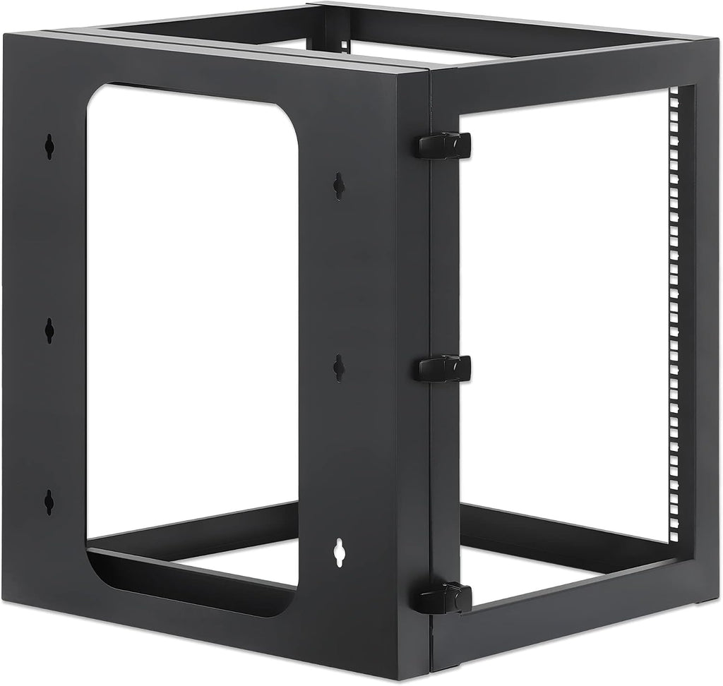 Intellinet 12U 19' 4 Post Open Frame Wall Mount Rack - 180 Degree Gate Swing, Pre-Assembled, Antistatic Powder Coated Steel – for IT Network Equipment & AV Devices – 3 Yr Mfg Warranty – 716055