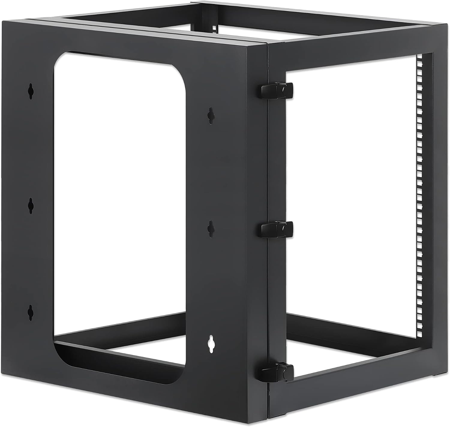 Intellinet 12U 19' 4 Post Open Frame Wall Mount Rack - 180 Degree Gate Swing, Pre-Assembled, Antistatic Powder Coated Steel – for IT Network Equipment & AV Devices – 3 Yr Mfg Warranty – 716055