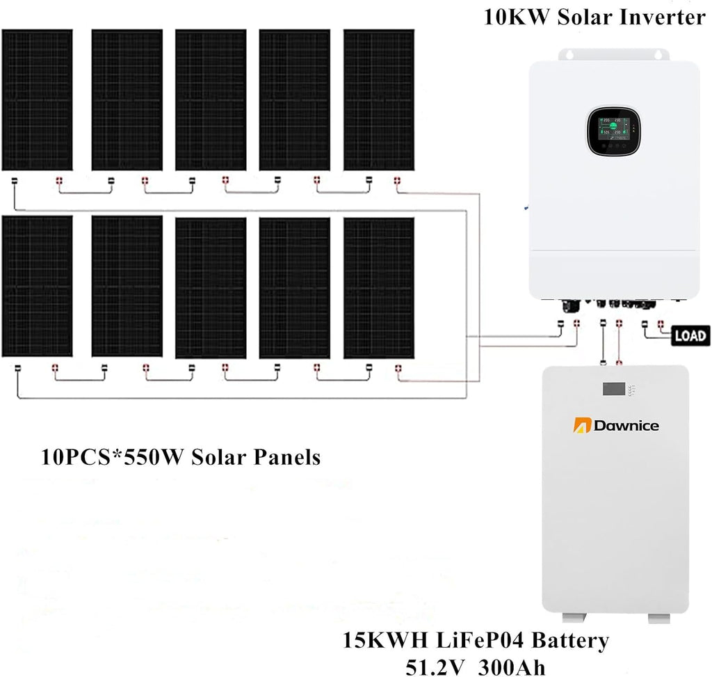 48V 10KW Off Grid Solar System Complete Kit 15KWH Kit Home Solar Power System Complete Kit with 10PCS*550W Solar Panels, 10KW Inverter, 51.2V 280Ah 15KWH LiFeP04 Battery