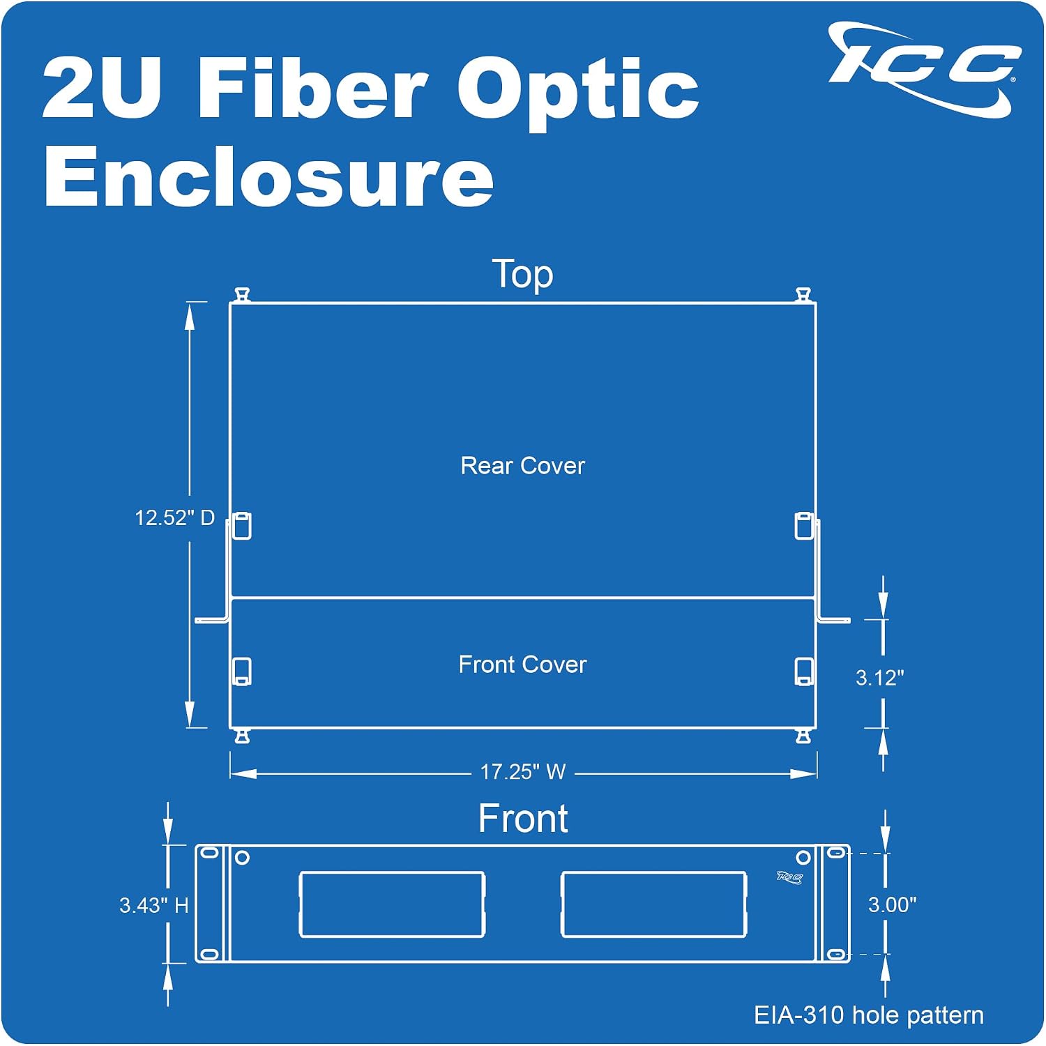 ICC 2U Fiber Optic Rack Mount Enclosure - 6 Slots for LGX Compatible Adapter Panels or Cassettes, Supports up to 144 Fibers, Fits 19-Inch Racks, Secure Fiber Management Solution, ICFORE62RM