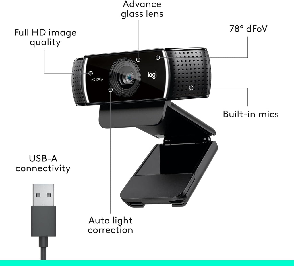Logitech C922x HD Pro PC Webcam, Full HD 1080p/30fps or 720p/60fps Video,HD Light Correction,Works with Microsoft Teams,Google Meet,Nintendo Switch 2's New GameChat Mode,Mac/Tablet- Black, Pack of 10