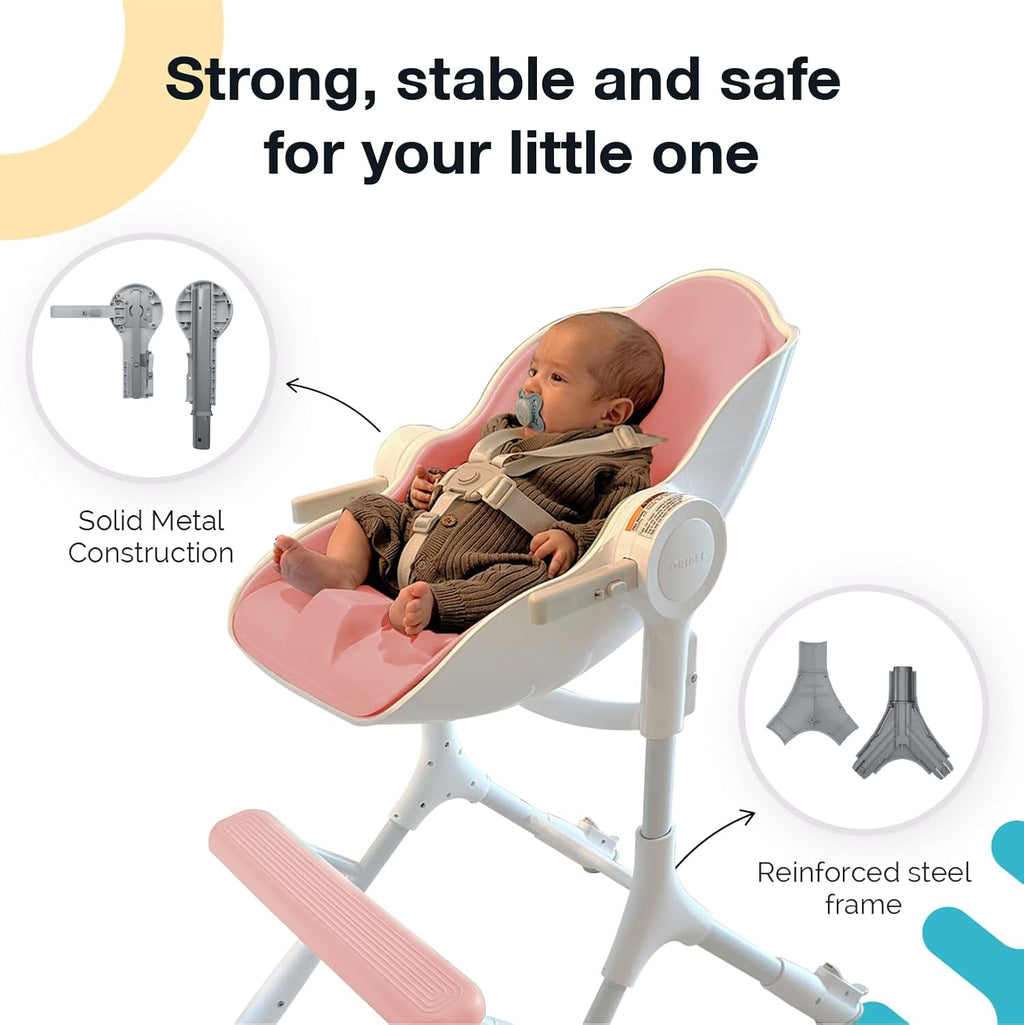 Oribel Cocoon Z High Chair & Baby Lounger | Perfect High Chair for Toddlers/Newborns | Glides Easily on All Surfaces | Secure Locks | Convertible Chair for Feeding (Cotton Candy Pink)