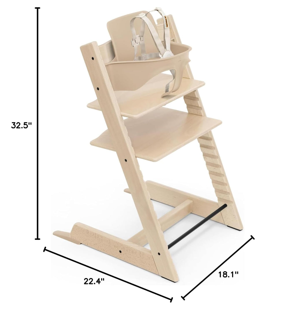 Stokke Tripp Trapp High Chair 2, Natural - Includes Chair + Baby Set with Removable Harness for Children 6-36 Months - Adjustable, Ergonomic & Easy to Clean