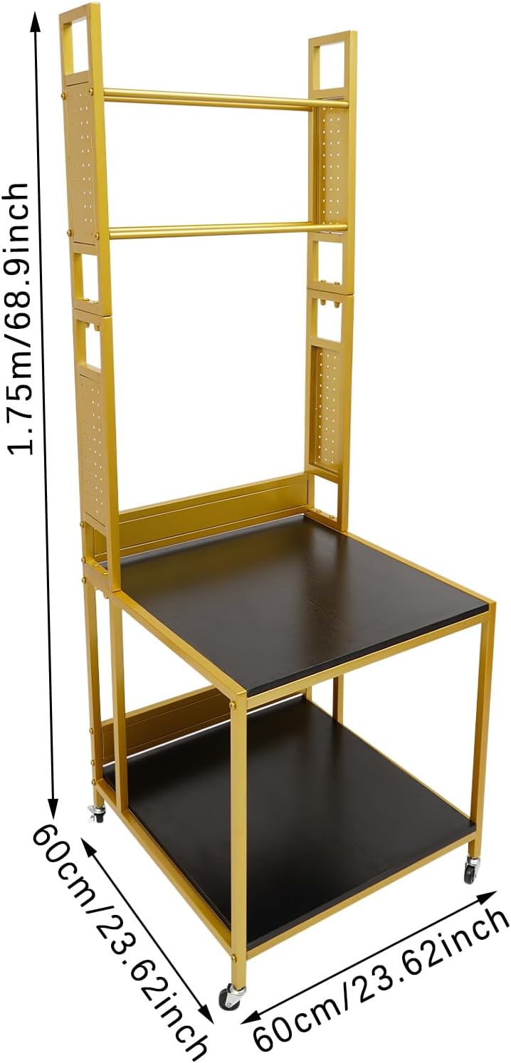 3D Printer Stand with Double Layer Printer Filament Storage Rack, Heavy Duty Mobile Table with 4 Wheels for Workshop Studio Office (Gold)