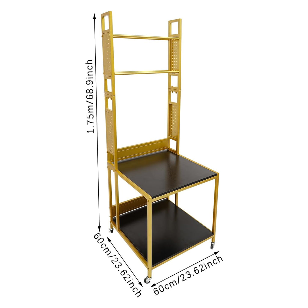 3D Printer Stand and Filament Storage, Heavy Duty 3D Printer Table on Wheels, Sturdy 3D Printer Filament Storage Rack, Large Shelf 3D Printer Stand Cart Desk for Workshop Studio Office(Gold)