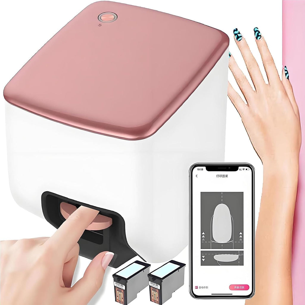 Nail Printer Nail Art Machine,Portable 3D Nail Painting Machine-Upgrade 2 Ink Cartridges,1000+ Designs, DIY Nail Printer Control Through Mobile App for Home Salon,Cute Girls Women Gift