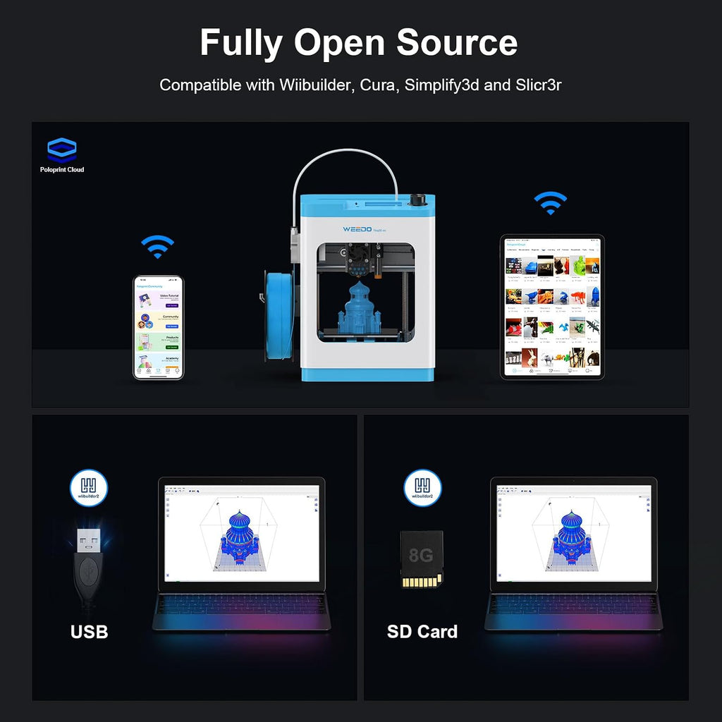 TINA2S 3D Printer for Kids and Beginners, WEEDO Mini 3D Printer with Fully Assembled and Auto Leveling, WiFi & App Control, Open Source Firmware, Filament Detection Sensor Work with PLA/PLA+/TPU