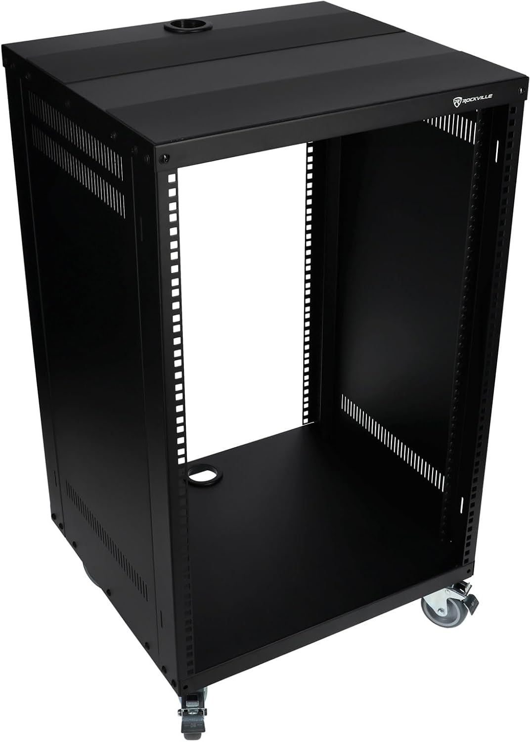 Rockville RR16U 16U Live Sound/Recording Studio Rack Case with Wheels, Reversible Rack Rails, Front & Rear Mounting, Cable Management Ports, 440lb Capacity