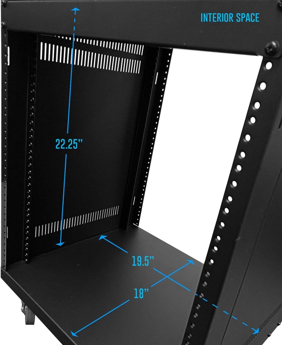 AxcessAbles 12U AV Equipment Rack | 19-Inch Steel Open Frame Home Studio Rack with 3' Caster Wheels | Universal Case for Studio, Server, Network Gear | 550lb Capacity | Screws, Spacer, Tool Included