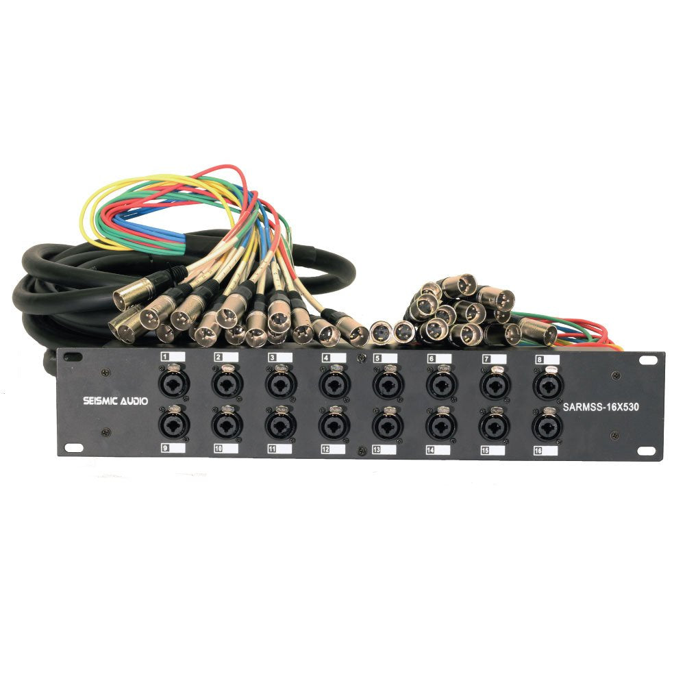 Seismic Audio SARMSS-16x530 Rack Mount 16 Channel XLR TRS Combo Splitter Snake Cable - 5' & 30' XLR Trunks