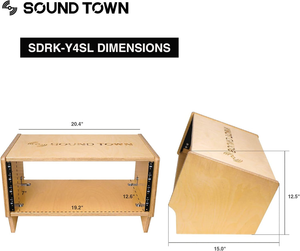 Sound Town DIY 4U Angled Desktop Turret Studio Rack with Solid Baltic Birch Plywood, Golden Oak, Assembly Required (SDRK-Y4SL)