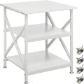 3 Tier Printer Stand, Large Table with Wheels, Rolling Cart with Height Adjustable Middle Storage Shelf, 23.6 x 23.6 x 30.3 Inches Shelf for Home Office, White