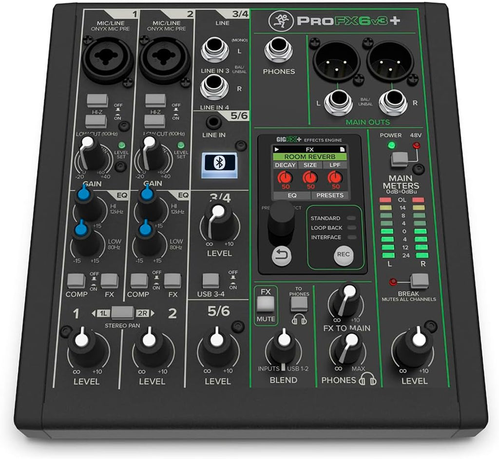 Mackie ProFX6v3+ 6-Channel Professional Analog Mixer with USB, Onyx Mic Preamps, GigFX Effects Engine, and Bluetooth
