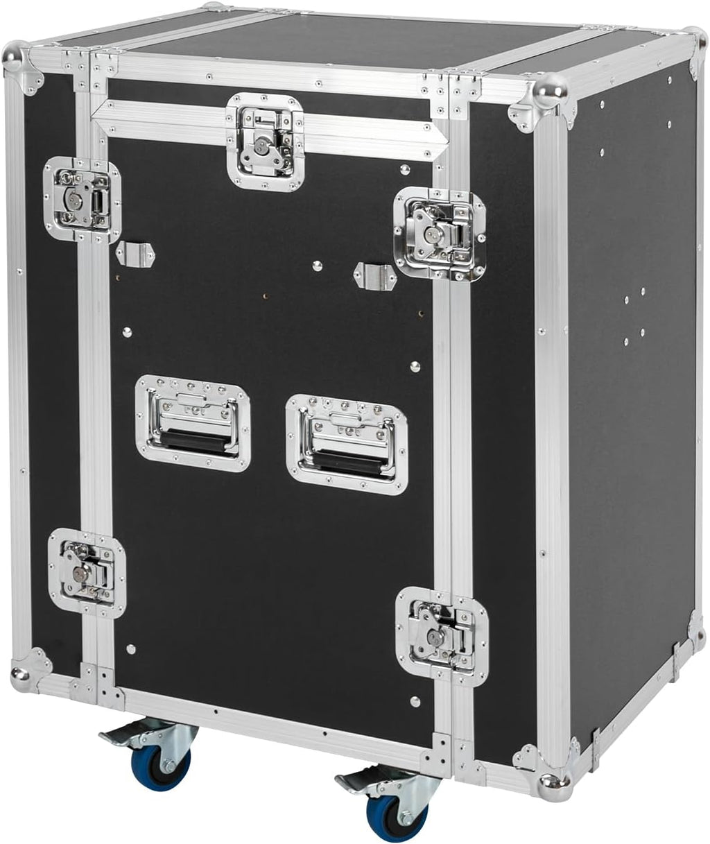 12U PA DJ Rack with 4 Wheels, Heavy-Duty Mobile Audio Equipment Cabinet with Side DJ Table Top, 661 lbs Capacity Studio Rack for Mixer, Amplifier, Speakers (12U /Side Table)