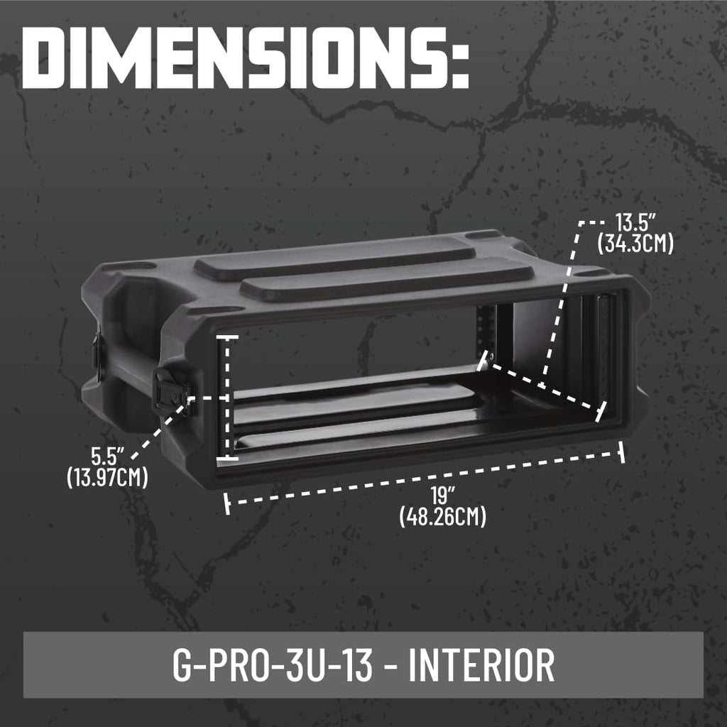 Gator Cases Pro Series 3U Rack Case with Shallow 13' Depth, Roto Molded Made in USA (G-PRO-3U-13)