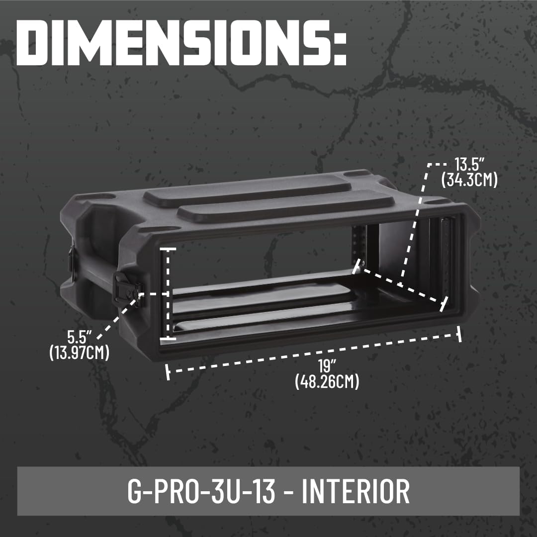 Gator Cases Pro Series 3U Rack Case with Shallow 13' Depth, Roto Molded Made in USA (G-PRO-3U-13)