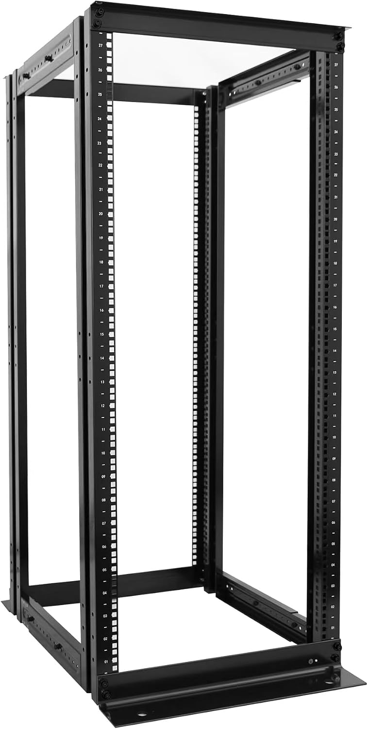 GLOBALRACK 4-Post 25U Open Frame Server Rack/19in Server Network Rack Adjustable Depth 24-35inch Suitable for Computer/Audio Video/Data/IT Equipment/Cold Rolled Steel Heavy Duty Rack (4POST RACK-025)