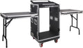 Sound Town Heavy-Duty 1/2' (12mm) Plywood 16U PA DJ Rack/Road ATA Case with 11U Slant Mixer Top, 20' Rackable Depth, 2 DJ Work Tables and Casters, Pro Tour Grade (STMR-16UWT2)