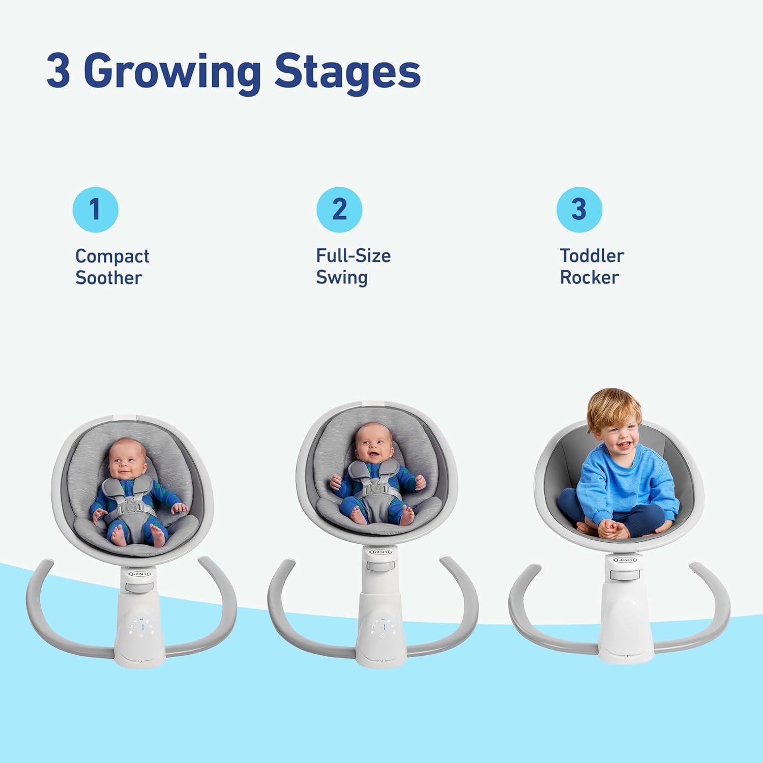 Graco Soothe 'n Sway Bluetooth 3-in-1 Baby Swing - Grows with Your Child - Multiple Soothing Settings and Bluetooth Connectivity