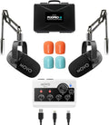Movo Portable Podcast Equipment Bundle for iPhone/Android Phones- Podcast Kit with Audio Interface, 2 CastMic Dynamic Mics, 2 Boom Arms - for Smartphones, Computers, PC, Mac - Lightning, USB, USB-C