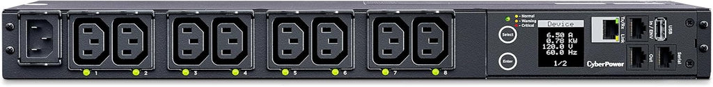 CyberPower PDU41004 Switched PDU, 100-240V/12A, (Derated to 12A UL /10A CE), 8 Outlets (C13), Input (C14) 10 ft. Cord, 1U Rackmount, 3 Year Warranty - Black