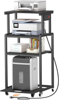 Lifewit 4 Tier Printer Stand with 3 Power Outlets, Wheels and Adjustable Storage Shelf for Home Office, Rolling Printer Cart for Shredder, Scanner, Fax, Hold 340lbs, Black
